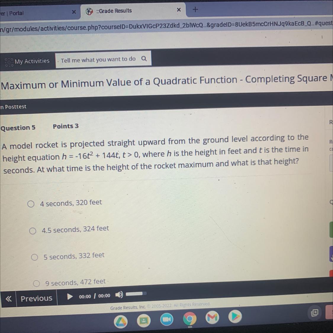 Question 5Points 3A Model Rocket Is Projected Straight Upward From The Ground Level According To Theheight