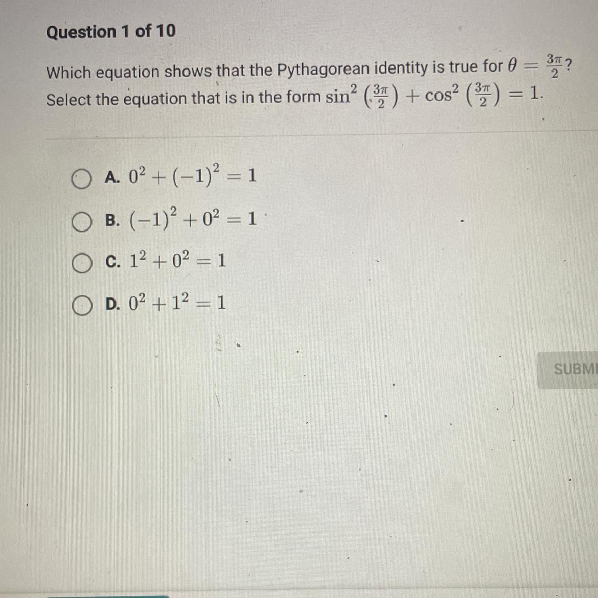 Which Equation Shows That The Pythagorean Identity Is True For 0=3pi/2