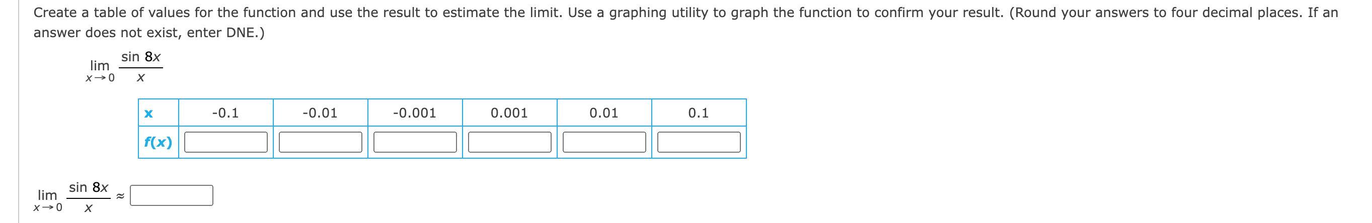 Create A Table Of Values For The Function And Use The Result To Estimate The Limit. Use A Graphing Utility