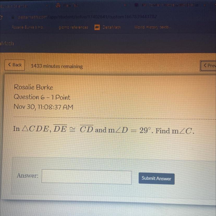 HELPPPP IM FAILING In ^CDE, DE= CD And M/D = 29. Find M/C.