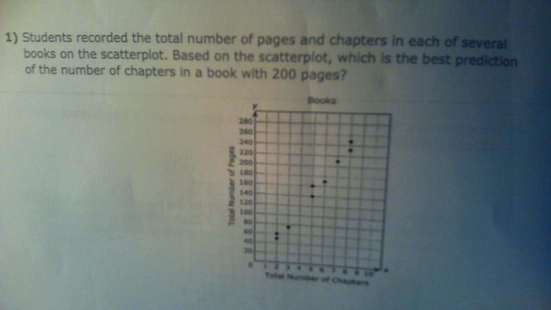 Students Recorded The Total Number Of Pages And Chapters In Each Of Several Books On The Scatterplot.