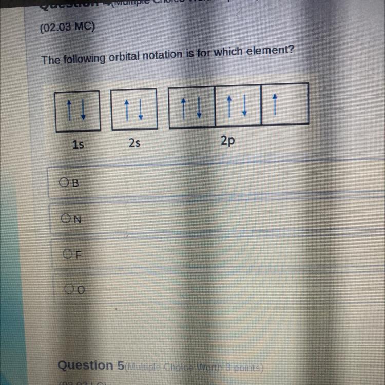 (02.03 MC)The Following Orbital Notation Is For Which Element?111sOBOF00142s2p