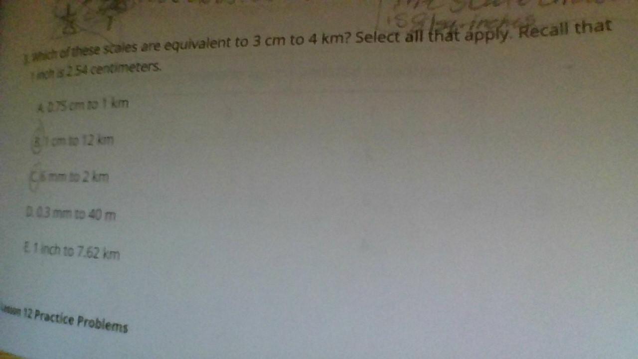 Which Of These Scale Are Equivalent To 3cm To 4km?