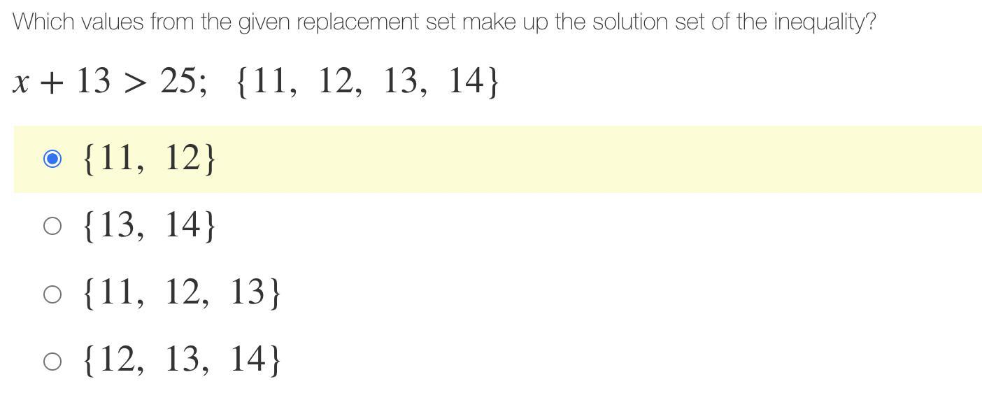 PLZZ HELP ME I NEED TO KNOW WHAT THE Values From The Given Replacement Set Make Up The Solution Set Of