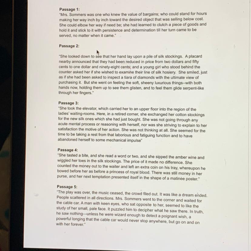 How Does The Character Of Mrs. Sommers Change Between Passage 1 And Passage 5? 