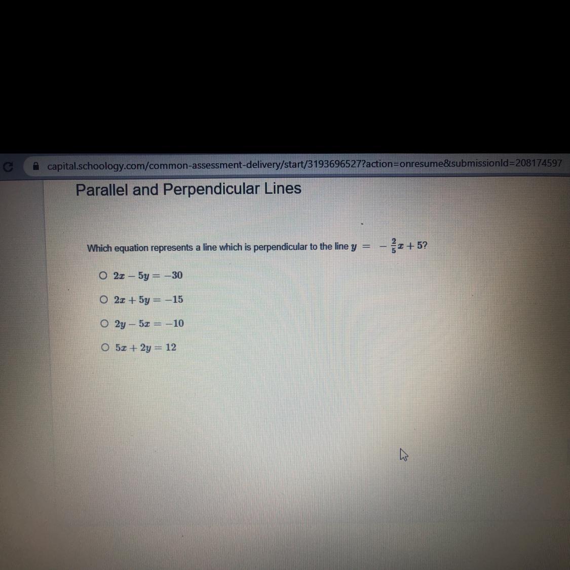 Which Equation Represents A Line Which Is Perpendicular To The Line Y =- +522x - 5y = -302x + 5y = 152y-53