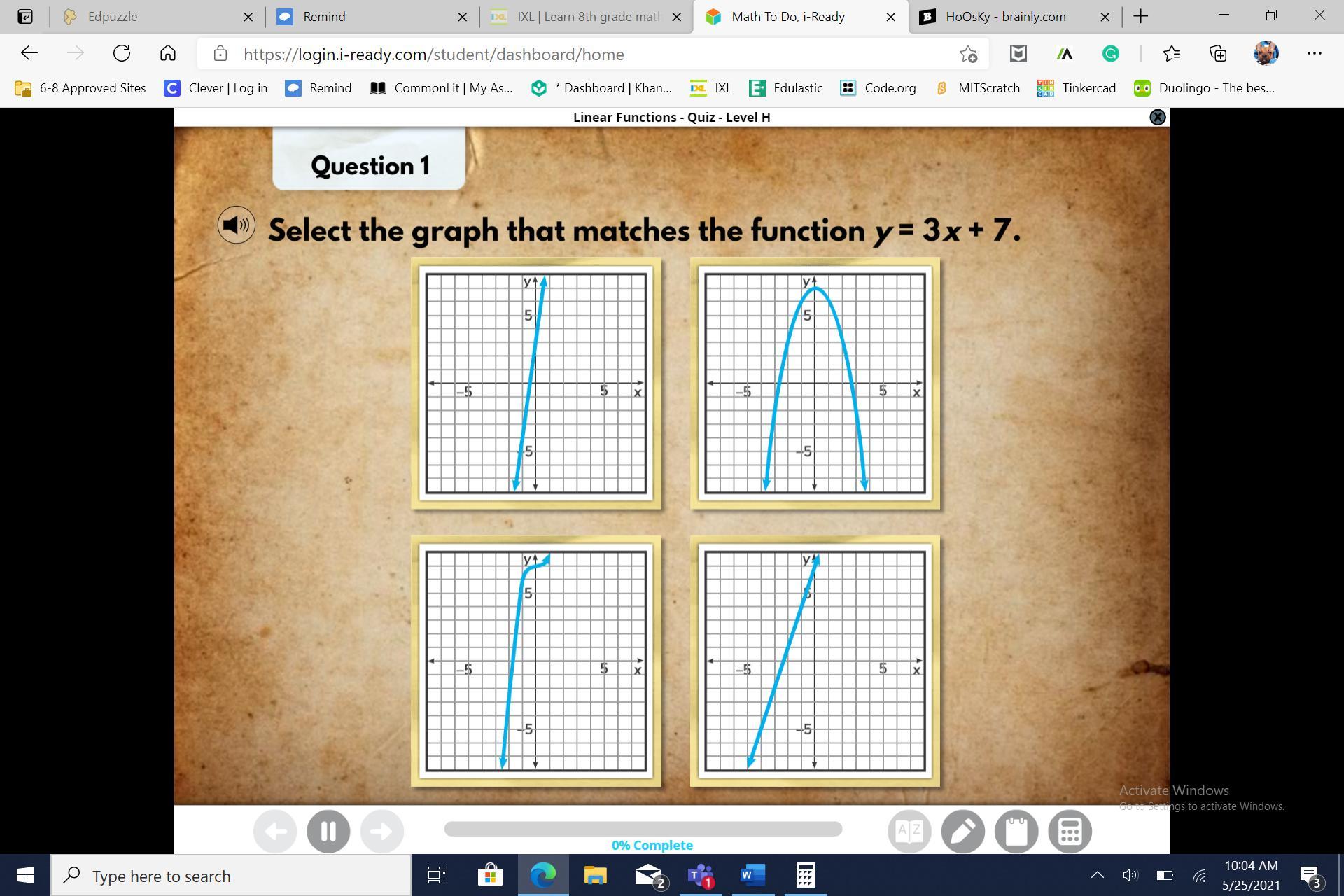 Select The Graph That Matches The Function Y=3x+7