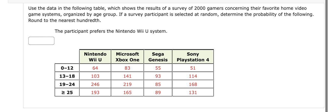 Use The Data In The Following Table, Which Shows The Results Of A Survey Of 2000 Gamers Concerning Their