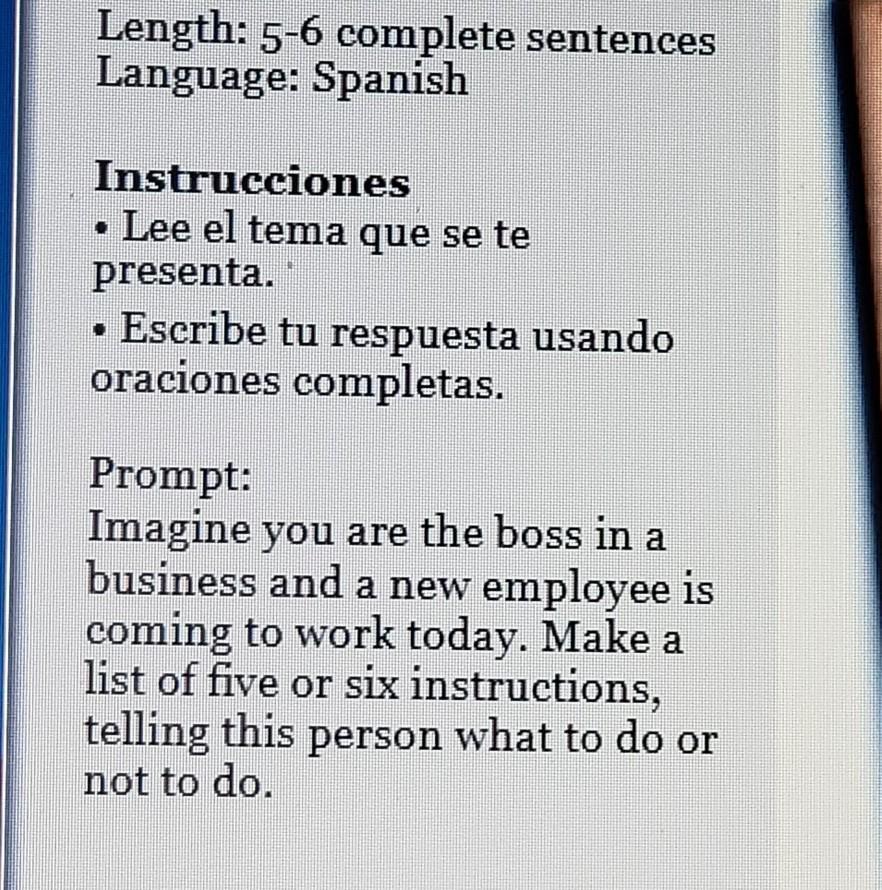 Need Help With Spanish Assignment. Look At The To Read The Instrucciones And What To Write About. Will