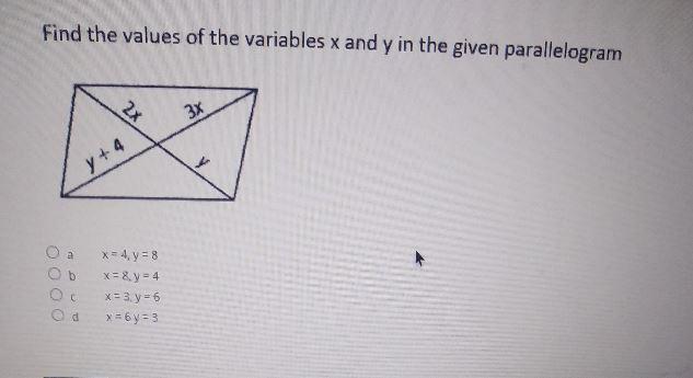 Find The Values Of The Variables X And Y In The Given Parallelogram 