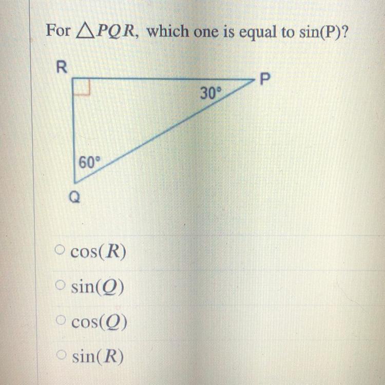 For PQR, Which One Is Equal To Sin(P)?