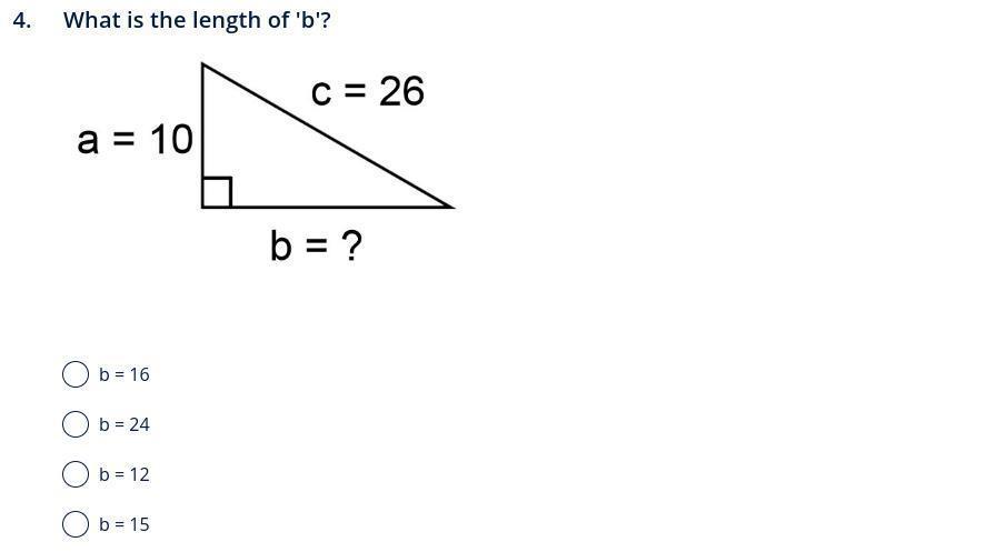 4. What Is The Length Of B?b=16b=24b=12b=15