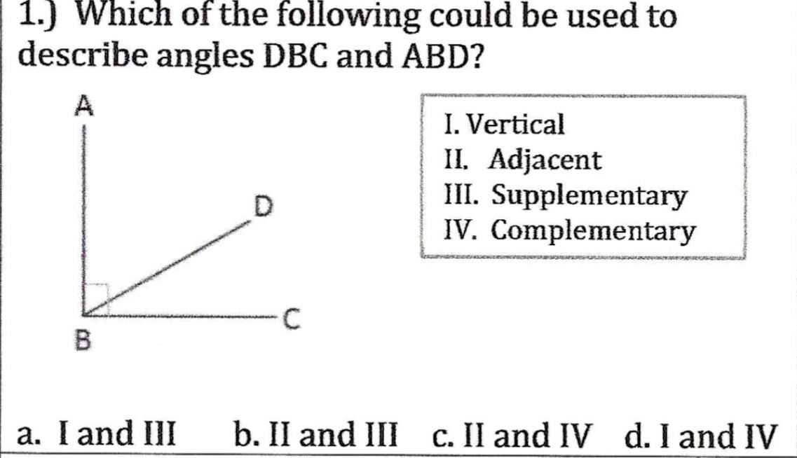 Which Of The Following Could Be Used To Describe Angles DBC And ABD?