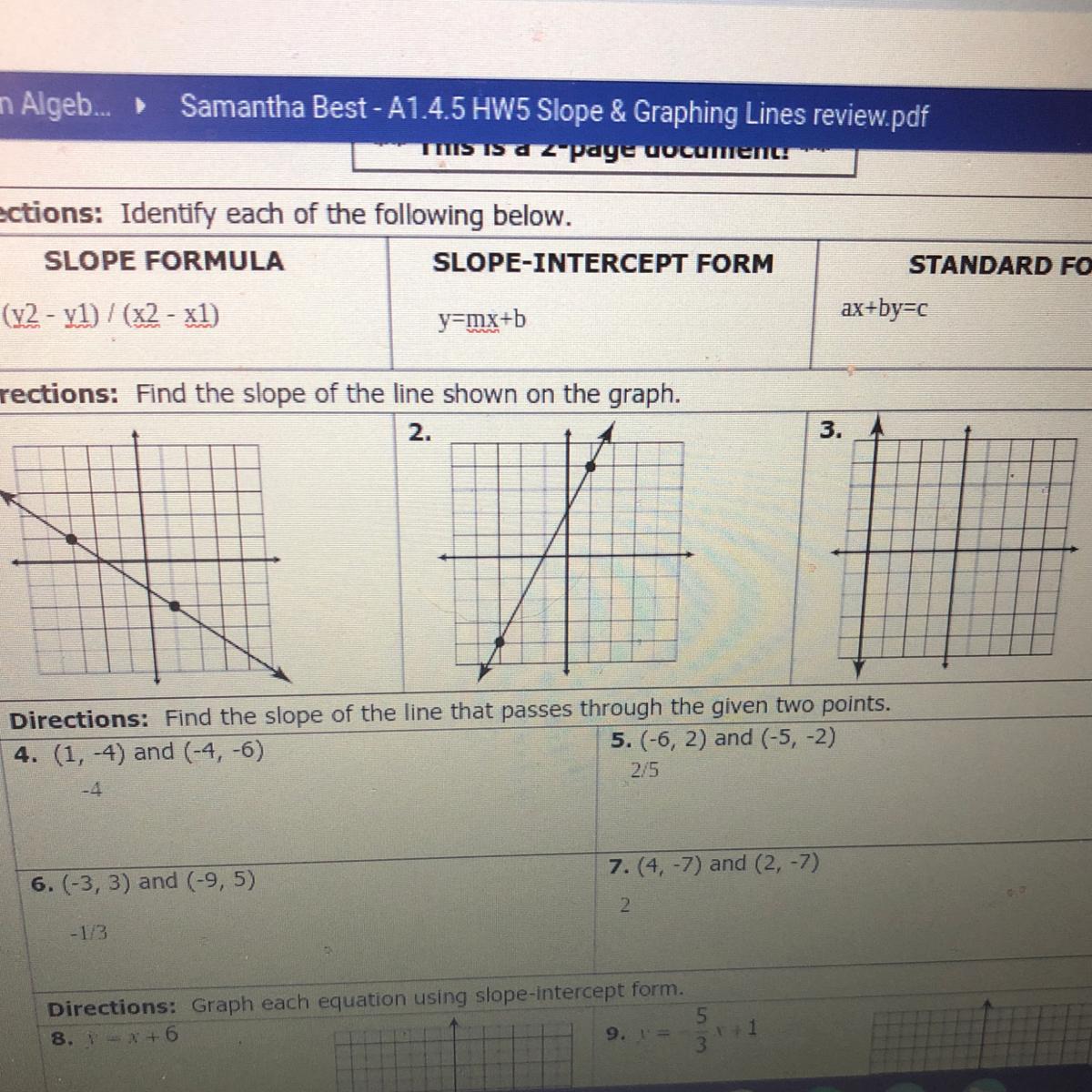 Find The Slope Of The Line Shown On The Graph.I Need Help With The Three Graph Questions