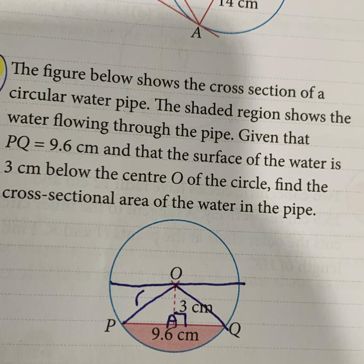 The Figure Below Shows The Cross Section Of Acircular Water Pipe. The Shaded Region Shows Thewater Flowing