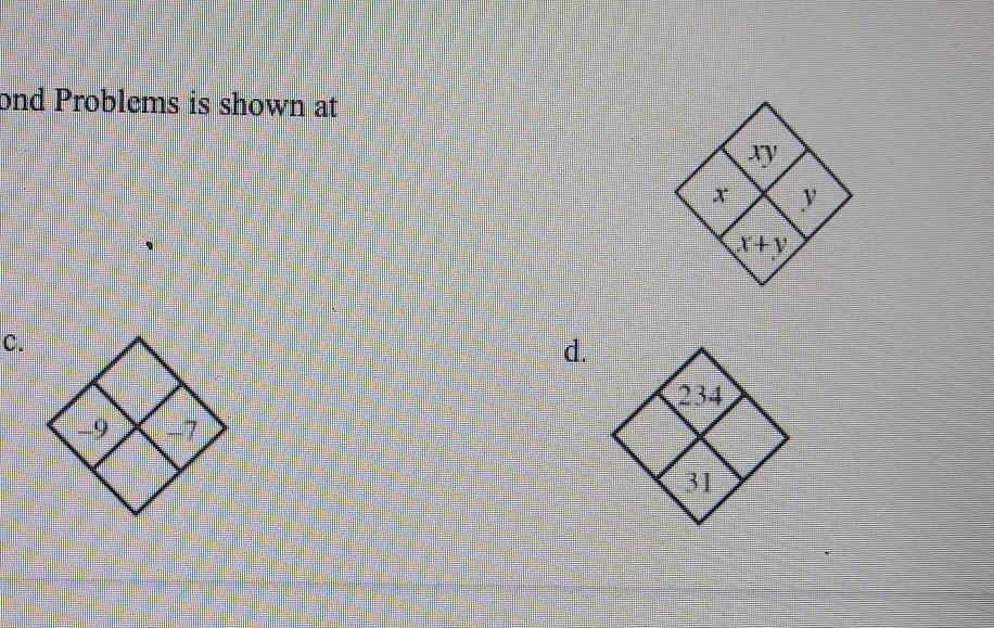 Copy And Complete Diamond Problem Below The Pattern Used In The Diamond Problem Is Shown At The Right