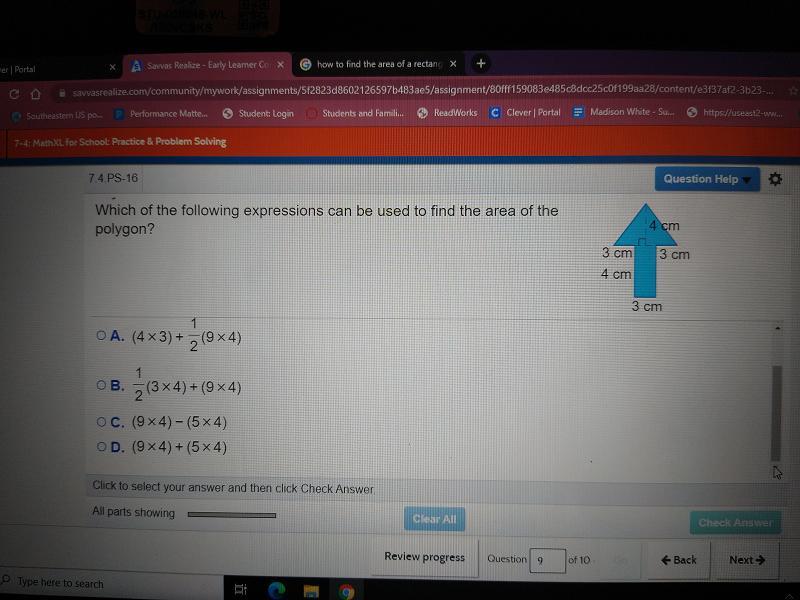 Question Help Which Of The Following Expressions Can Be Used To Find The Area Of The Polygon? 4cm 3 Cm