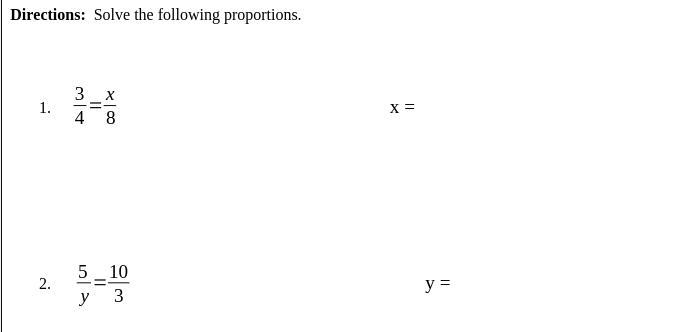Solve The Following Proportions