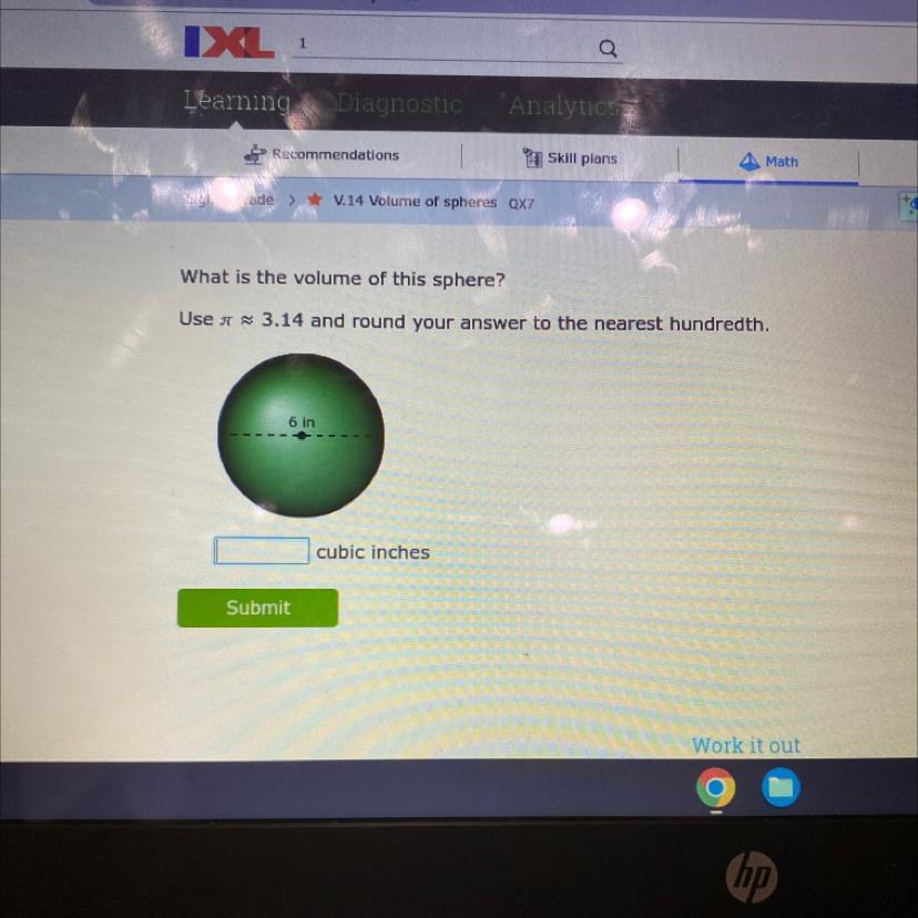 What Is The Volume Of This Sphere?Use3.14 And Round Your Answer To The Nearest Hundredth.4 Mcubic MetersHELPP!!!