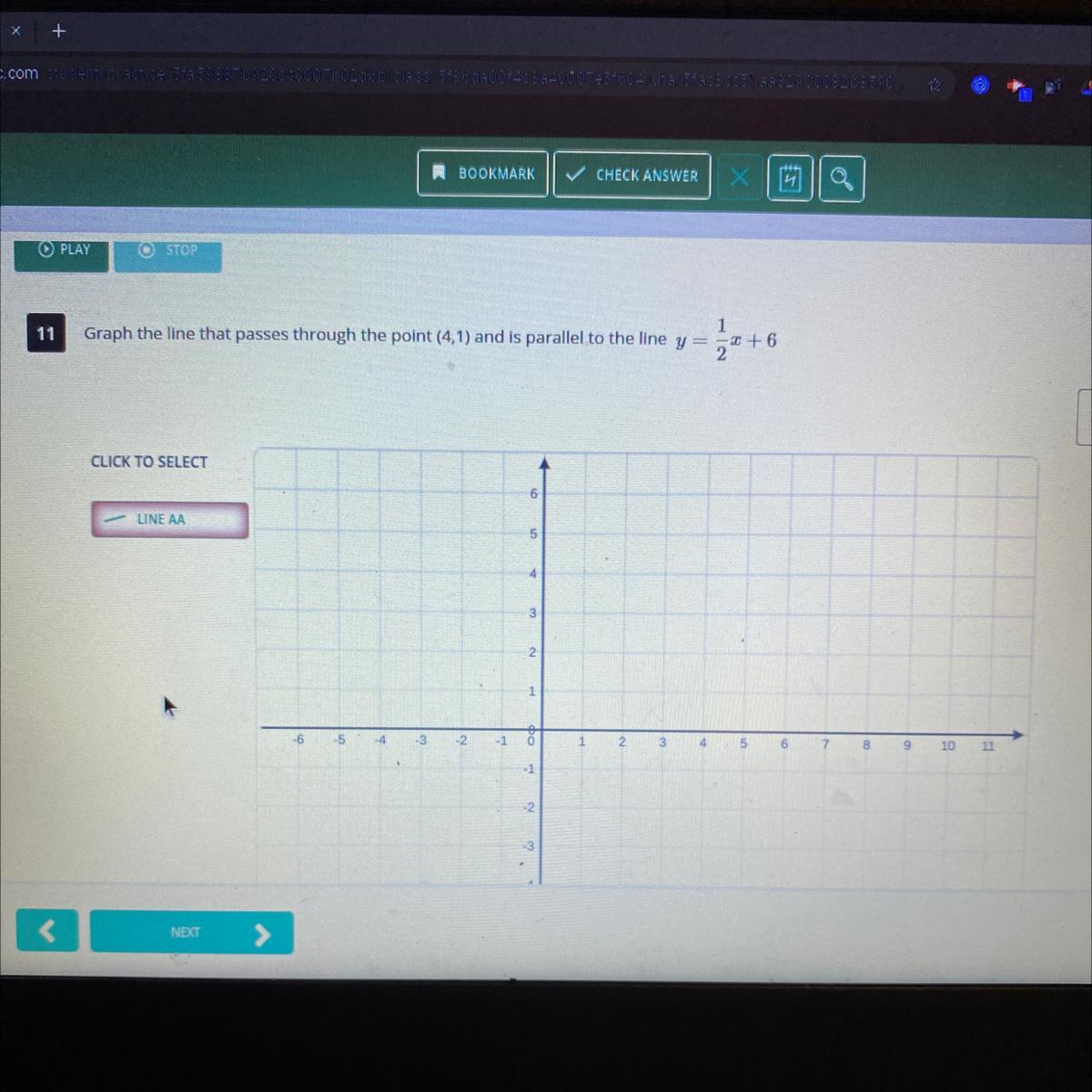 Graph The Line That Passes Through The Point (4,1) And Is Parallel To The Line Y= 1/2x + 6please :)