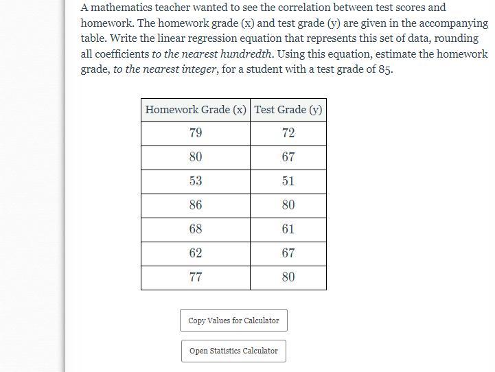 A Mathematics Teacher Wanted To See The Correlation Between Test Scores And Homework. The Homework Grade