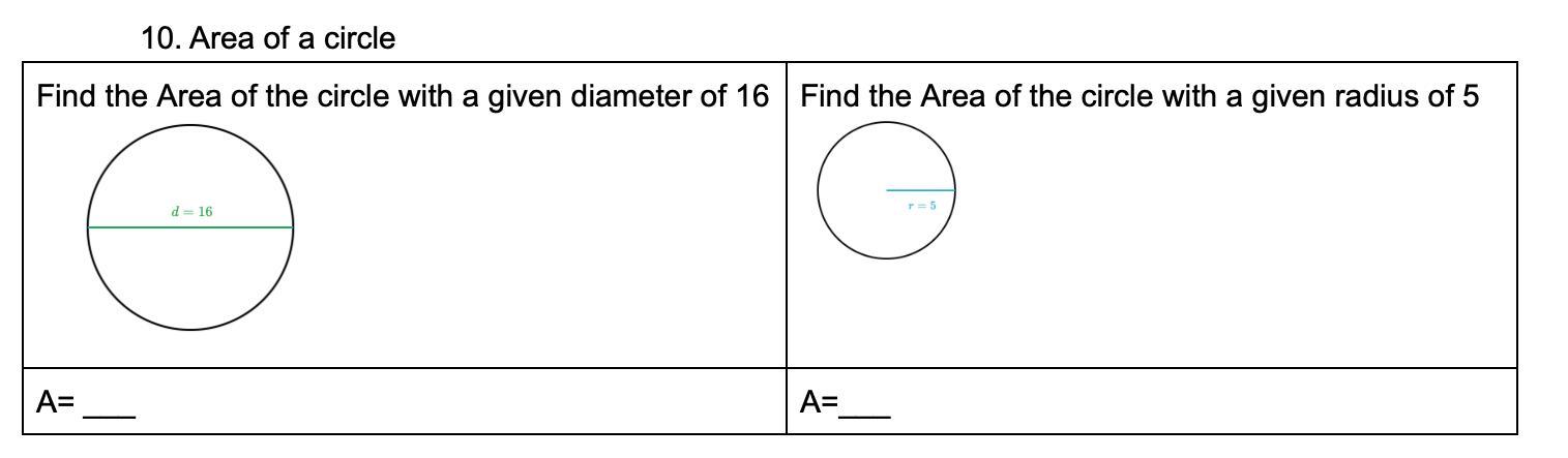 Help With The Area Of A Circle