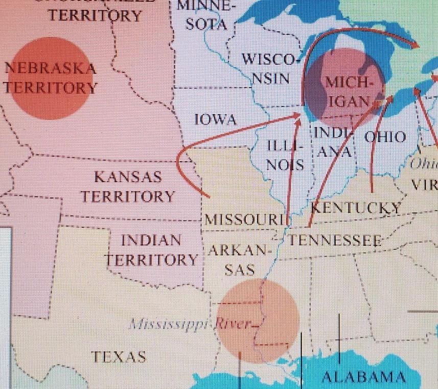 Identify The Region Where The Underground Railroad Maintained Safe Houses. (The Big Red Circles Are Answer
