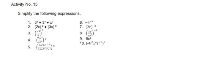Simplify The Following Expressions, SHOW UR SOLUTIONS PLS