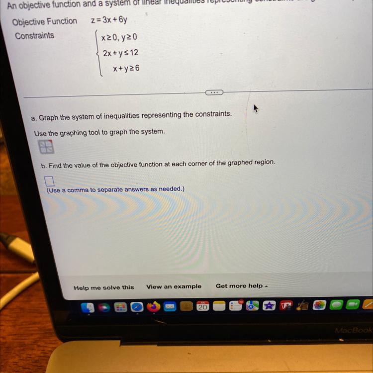 Objective Function Z=3x+6yFind The Value At Each Corner Of The Graph 