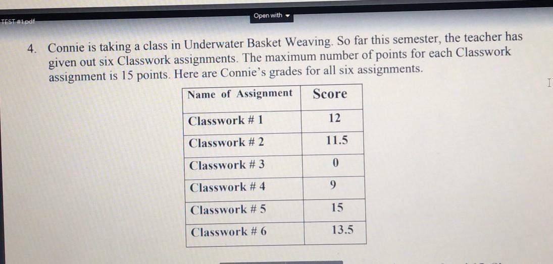 A) What Is Connie's Average Score? Your Answer Will Be A Number Between 0 And 15. Show Your Work. B)