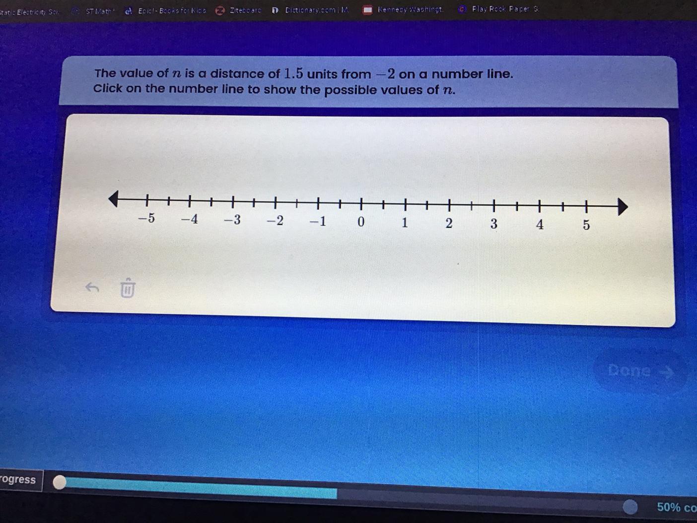 The Value Of N Is A Distance Of 1.5 Units From -2 On A Number Line.Click On The Number Line To Show The