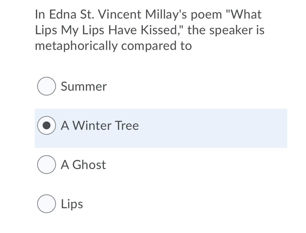 Is This Correct? In Edna St. Vincent Millay's Poem "What Lips My Lips Have Kissed," The Speaker Is Metaphorically