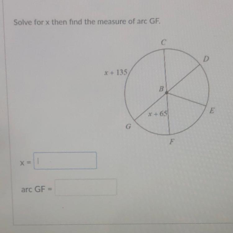 Solve For X Then Find The Measure Of Arc GF.
