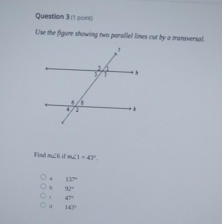 Use The Figure Two Parallel Lines Cut By A Transvesal.