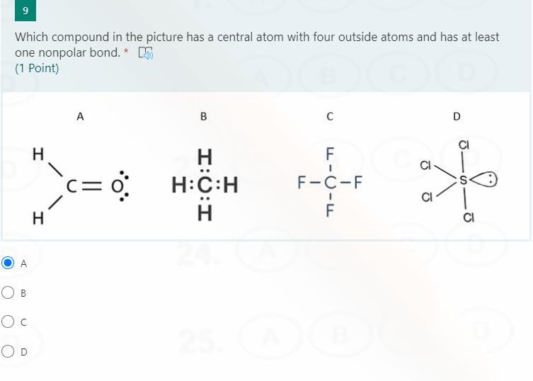 Which Compound In The Picture Has A Central Atom With Four Outside Atoms And Has At Least One Nonpolar