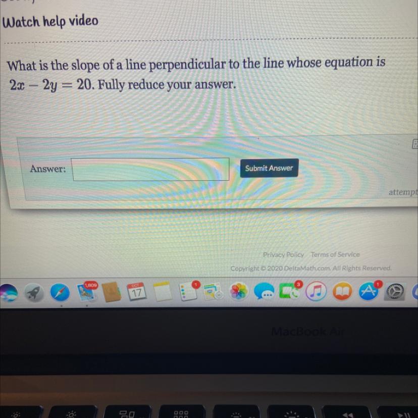 What Is The Slope Of A Line Perpendicular To The Line Whose Equation Is2x 2y = 20.