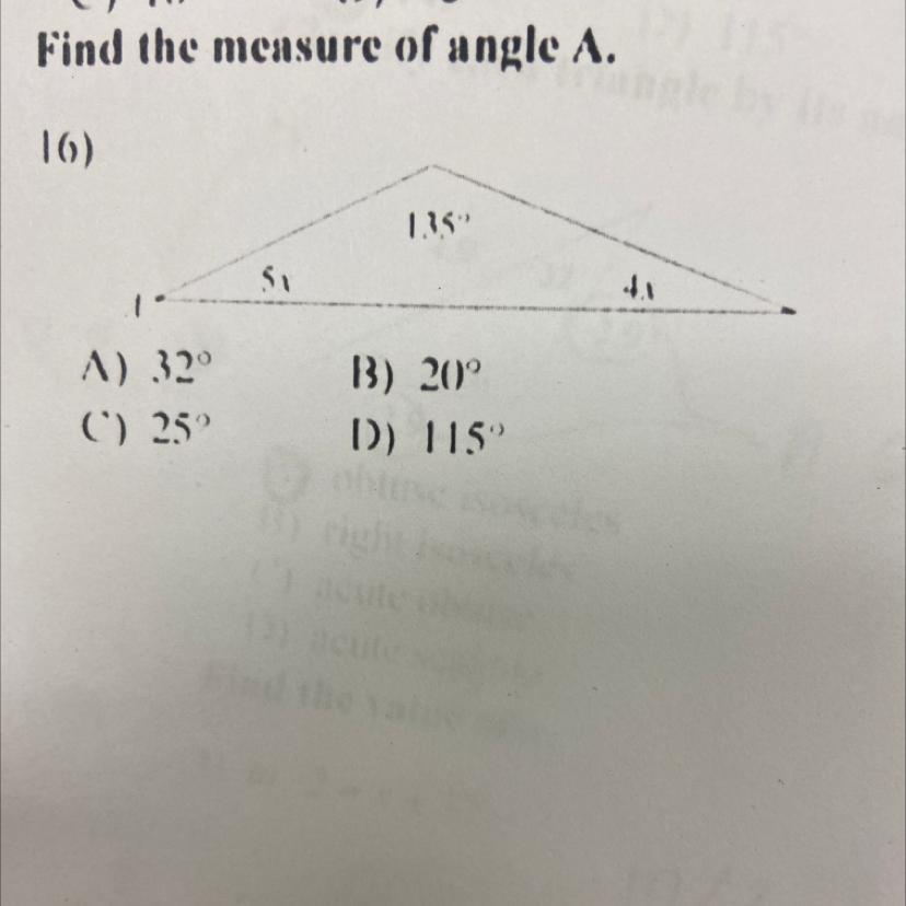 Find The Measure Of Angle A.
