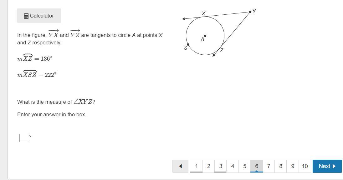 In The Figure, YX And YZ Are Tangents To Circle A At Points X And Z Respectively. MXZ=136mXSZ=222What