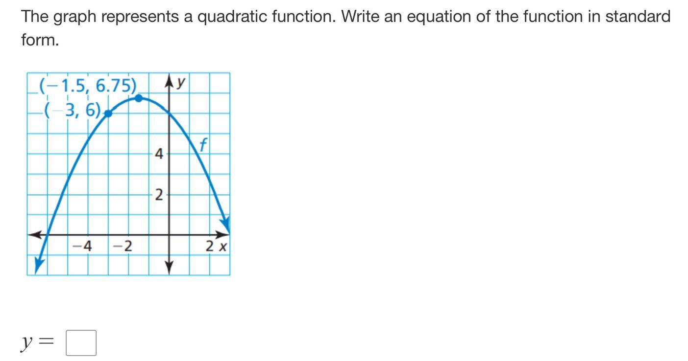 The Graph Represents A Quadratic Function. Write An Equation Of The Function In Standard Form. PLEASE