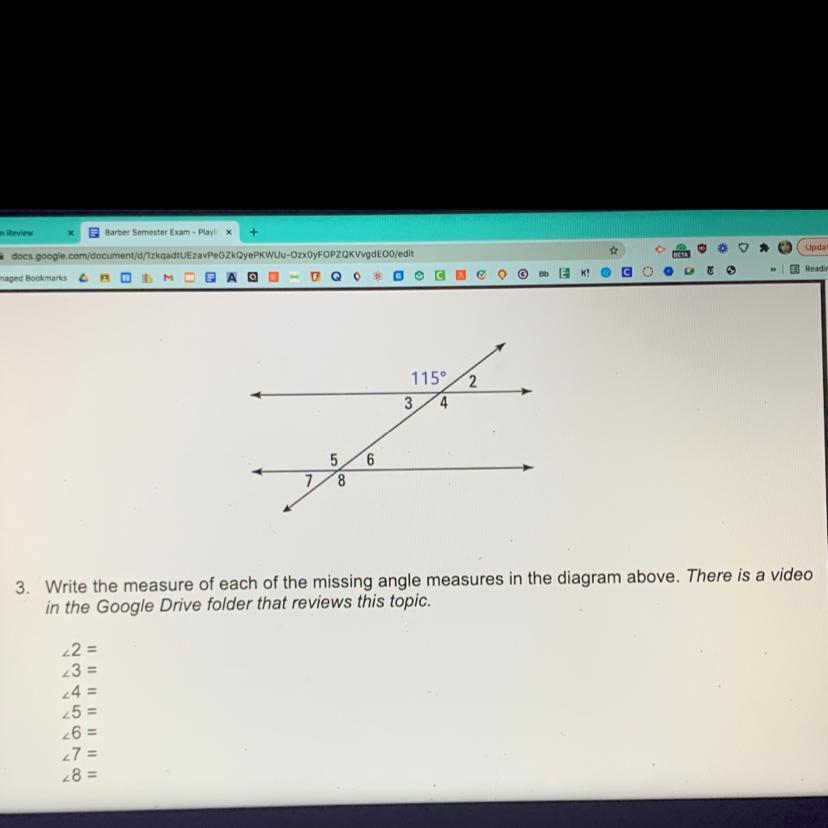 Write The Measure Of Each Of The Missing Angle Measures In The Diagram Above.