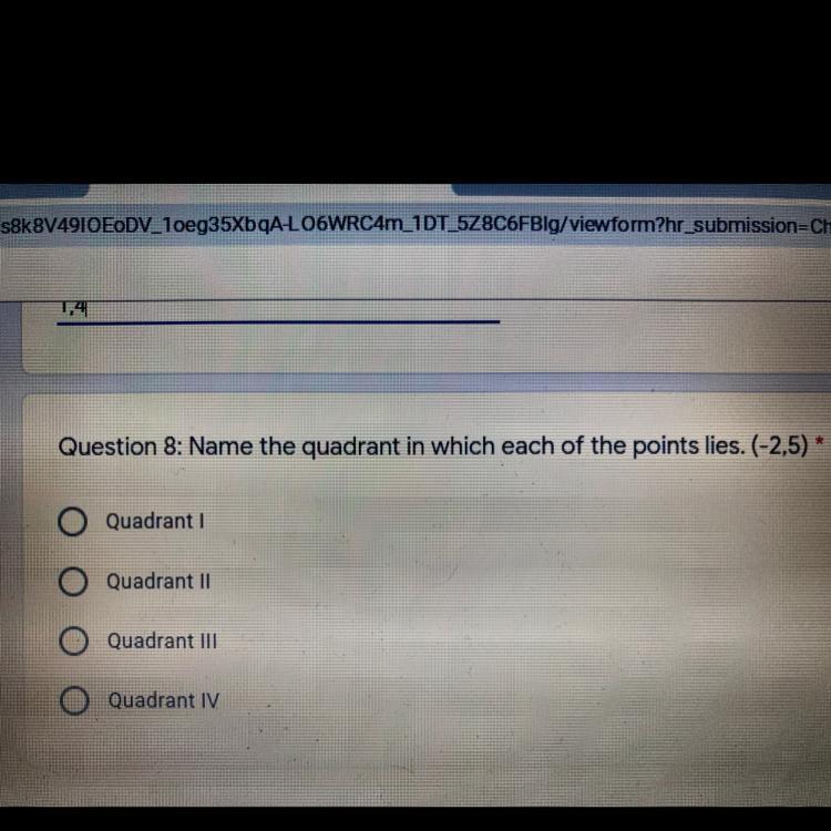 Name The Quadrant In Which Each Of The Point Lies. (-2,5)