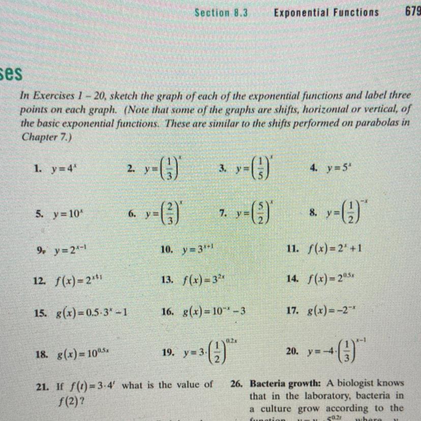 Question 3. Y=(1/5)^xSketch The Graph Of Each Of The Exponential Functions And Label Three Points On