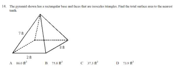 The Pyramid Shown Has A Rectangular Base And Faces That Are Isosceles Triangles Find The Total Surface