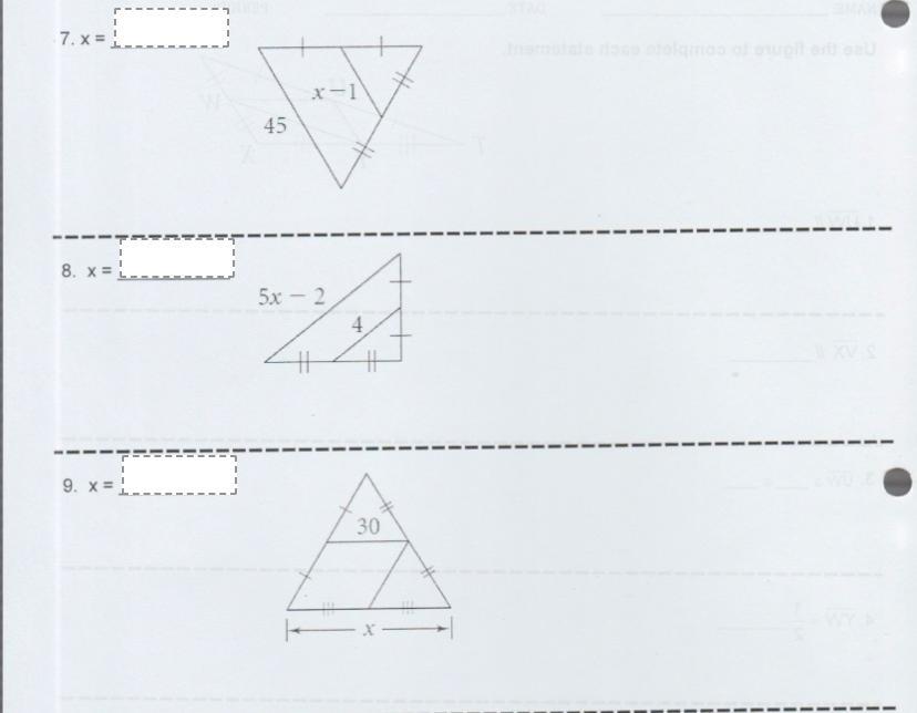 MIDSEGMENTS For Problems 7-10, Find The Value Of The Variables. Will Give Brainliest Plzz