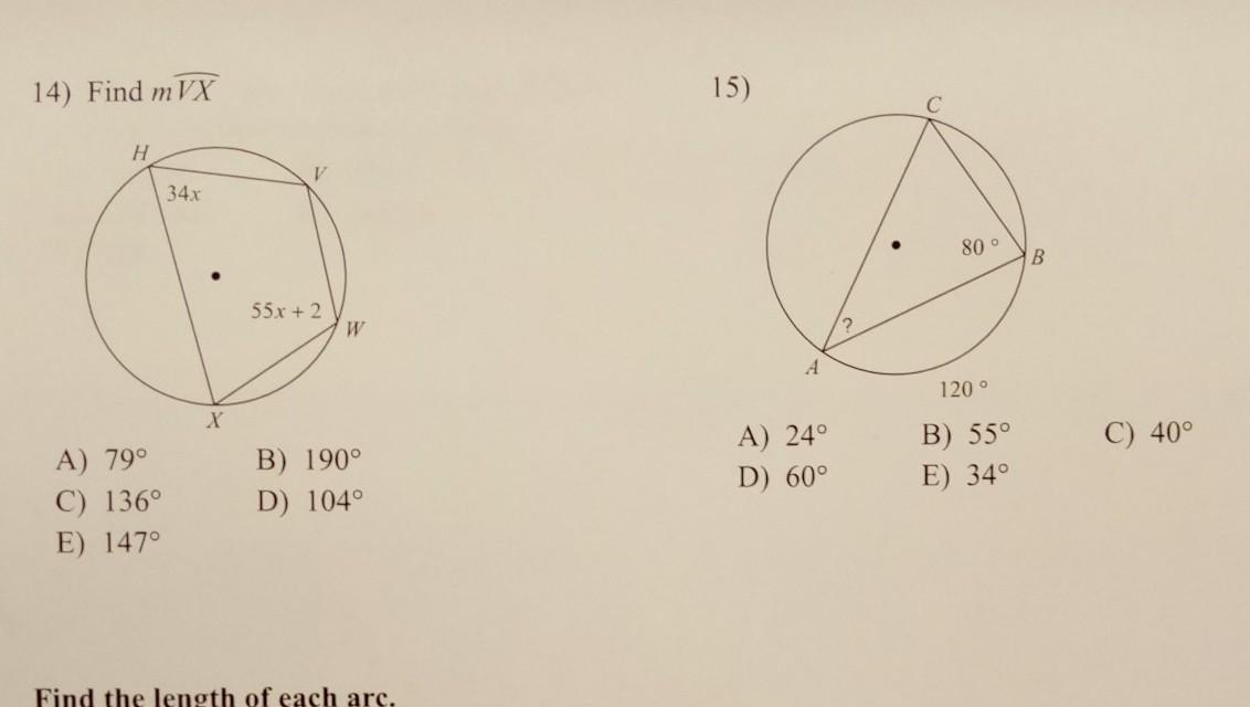 NO LINKS. Find The Measure Of The Angle Or Arc Indicated. Part 2