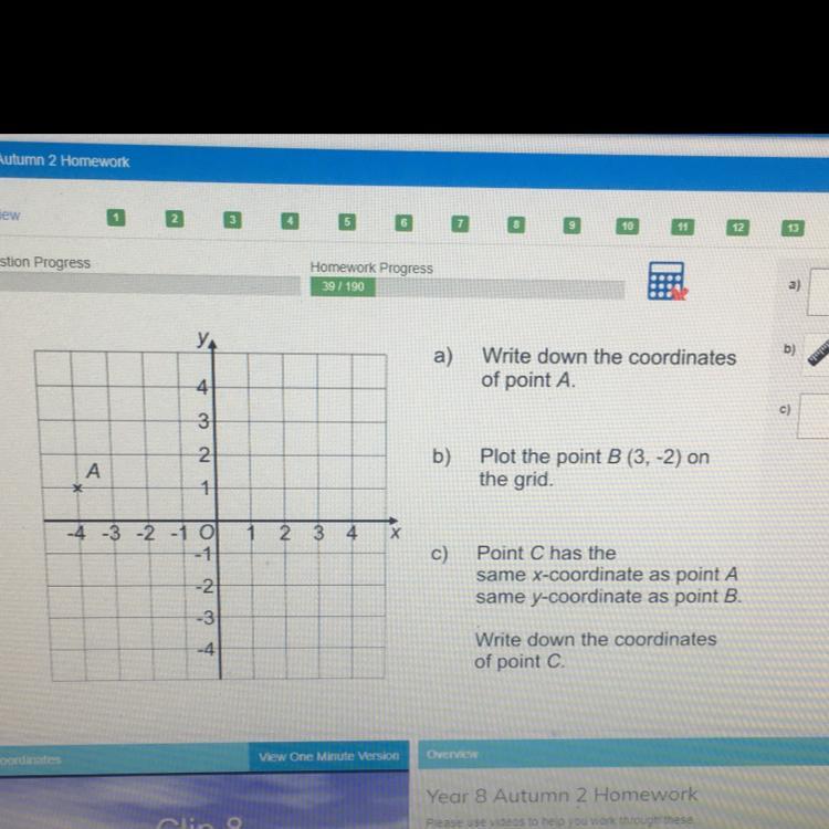 Question ProgressHomework Progress.foua) Write Down The Coordinatesof Point A4321Ab) Plot The Point B