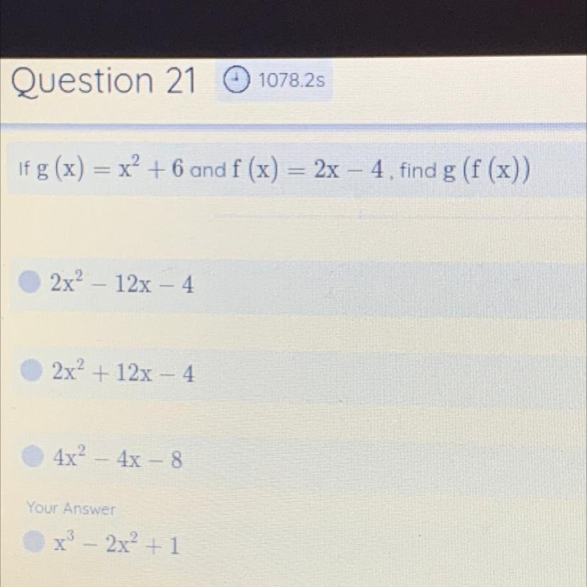 If G(x)=x^2+6 And F(x)=2x-4, Find G(f(x))