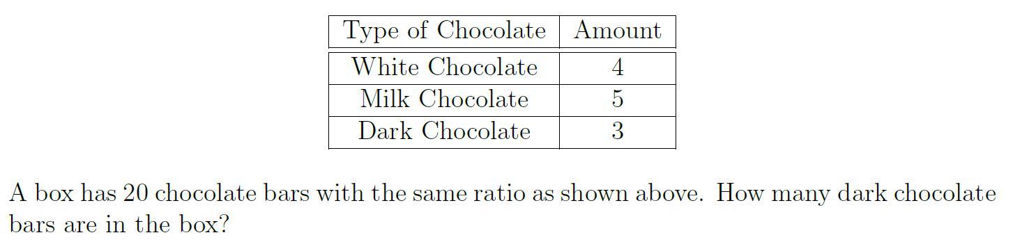 A Box Has 20 Chocolate Bars With The Same Ratio As Shown Above How Many Dark Chocolate Bare Is In The