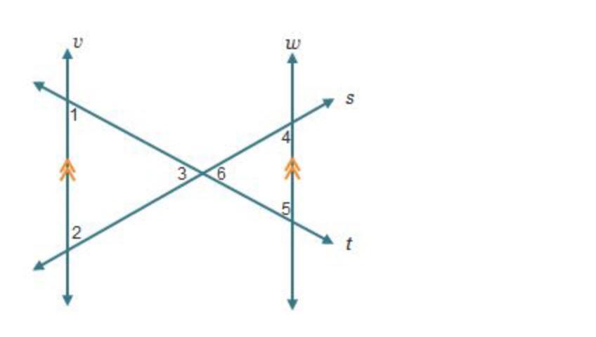 Line V Is Parallel To Line W.Parallel Lines V And W Are Crossed By Lines S And T To Form 2 Triangles.