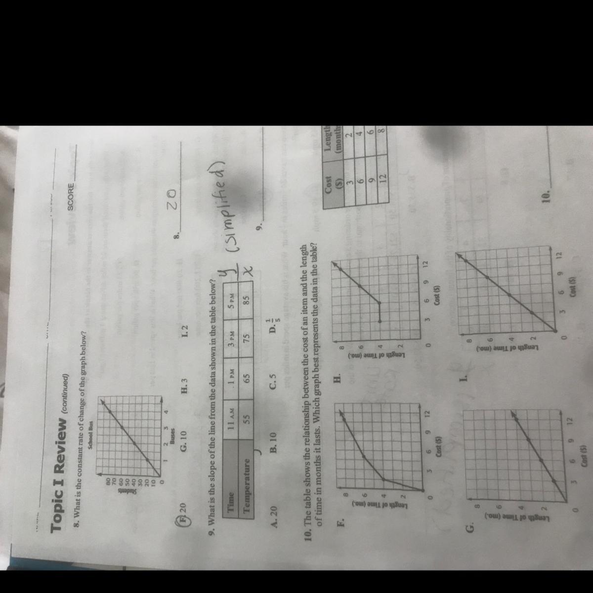 What Is The Slope Of The Line From The Data Shown In The Table Below? Its Question 9 By The Way.